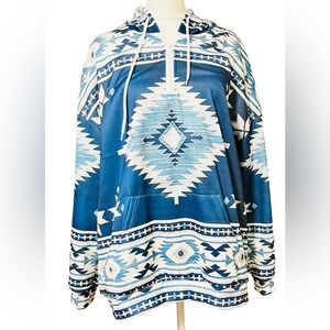 Blue and White Aztec Print Hoodie